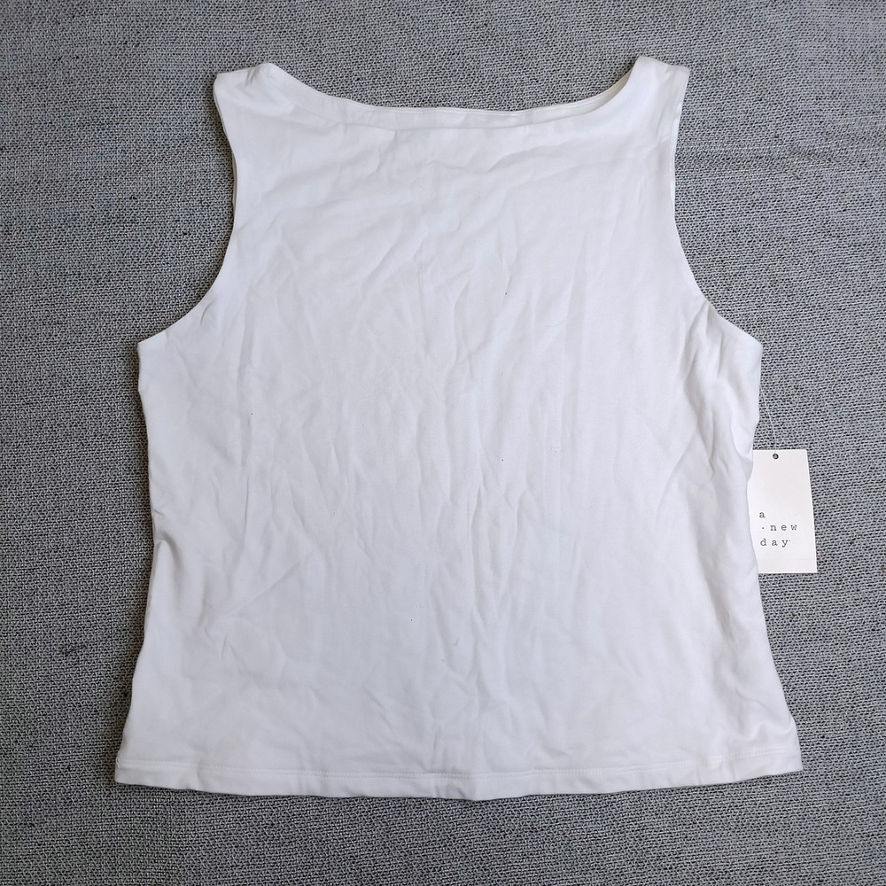 A New Day Wild Fable Tank Top Lot Womens M White Gray NWT Ribbed Boatneck Scoop